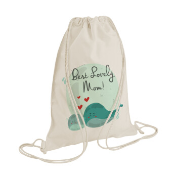 Mothers Day, whales, Τσάντα πλάτης πουγκί GYMBAG natural (28x40cm)