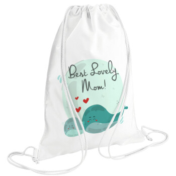 Mothers Day, whales, Τσάντα πλάτης πουγκί GYMBAG λευκή (28x40cm)