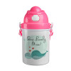 Mothers Day, whales, Ροζ παιδικό παγούρι πλαστικό (BPA-FREE) με καπάκι ασφαλείας, κορδόνι και καλαμάκι, 400ml