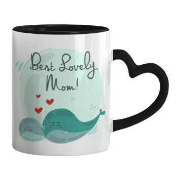 Mothers Day, whales, Mug heart black handle, ceramic, 330ml