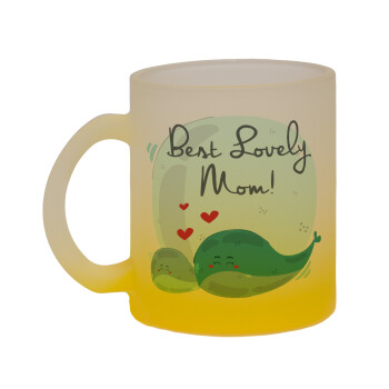 Mothers Day, whales, Κούπα γυάλινη δίχρωμη με βάση το κίτρινο ματ, 330ml