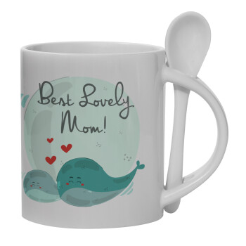 Mothers Day, whales, Κούπα, κεραμική με κουταλάκι, 330ml (1 τεμάχιο)