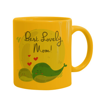 Mothers Day, whales, Ceramic coffee mug yellow, 330ml (1pcs)