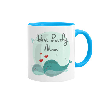 Mothers Day, whales, Mug colored light blue, ceramic, 330ml