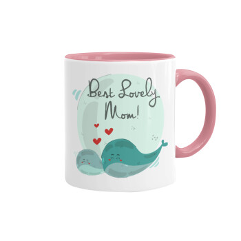 Mothers Day, whales, Mug colored pink, ceramic, 330ml