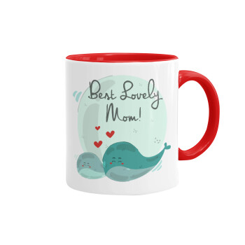 Mothers Day, whales, Mug colored red, ceramic, 330ml