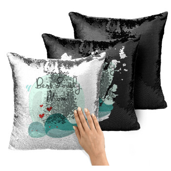 Mothers Day, whales, Μαξιλάρι καναπέ Μαγικό Μαύρο με πούλιες 40x40cm περιέχεται το γέμισμα