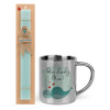 Easter Set, metallic thermal cup (300ml) & aromatic flat Easter candle (30cm) (TURQUOISE)