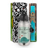 Easter Set, metallic silver aluminum water bottle (500ml) & scented flat Easter candle (30cm) (TURQUOISE)