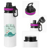 Metallic water bottle with safety lid, 850ml aluminum