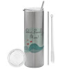 Tumbler stainless steel Silver 600ml, with metal straw & cleaning brush
