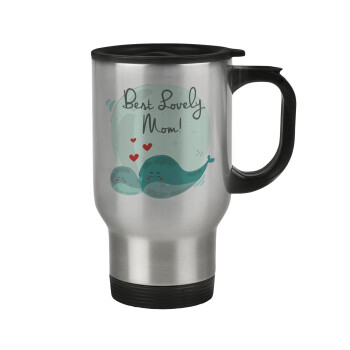 Mothers Day, whales, Stainless steel travel mug with lid, double wall 450ml
