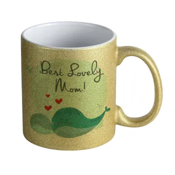 Mothers Day, whales, Κούπα Χρυσή Glitter που γυαλίζει, κεραμική, 330ml