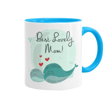 Mothers Day, whales, Mug colored light blue, ceramic, 330ml