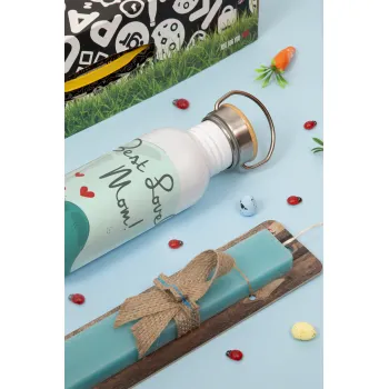 Mothers Day, whales, Πασχαλινή Λαμπάδα με παγούρι μεταλλικό (620ml, stainless steel) & κερί αρωματικό πλακέ (30cm) (ΤΙΡΚΟΥΑΖ)