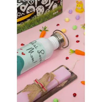 Mothers Day, whales, Πασχαλινή Λαμπάδα με παγούρι μεταλλικό (620ml, stainless steel) & κερί αρωματικό πλακέ (30cm) (ΡΟΖ)