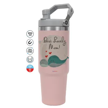 Mothers Day, whales, ΡΟΖ Travel Tumbler Θερμός με χερούλι και καλαμάκι 890ml