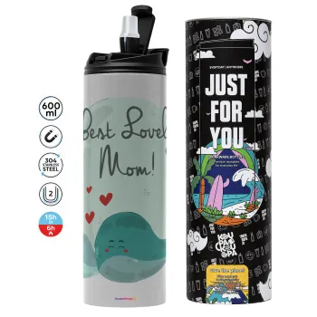 Mothers Day, whales, Tumbler ποτήρι θερμό ΓΚΡΙ από ανοξείδωτο ατσάλι 600ml