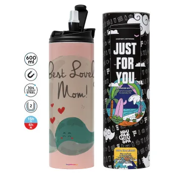 Mothers Day, whales, Tumbler ποτήρι θερμό ΡΟΖ από ανοξείδωτο ατσάλι 600ml