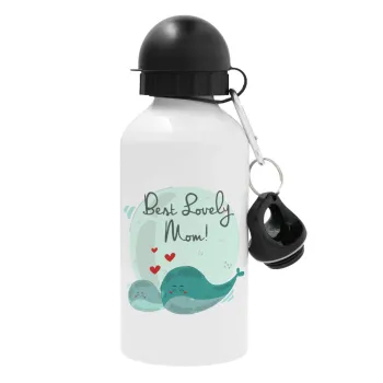Mothers Day, whales, Metal water bottle, White, aluminum 500ml