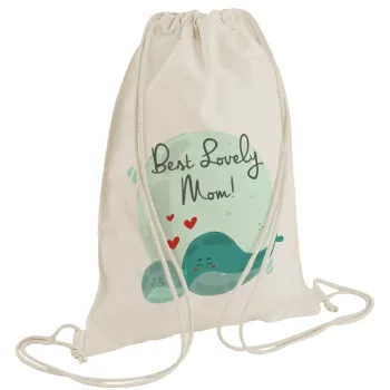 Mothers Day, whales, Backpack bag GYMBAG natural (28x40cm)