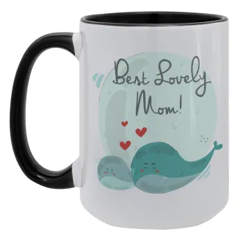 Mothers Day, whales, Κούπα Mega 15oz, κεραμική Μαύρη, 450ml