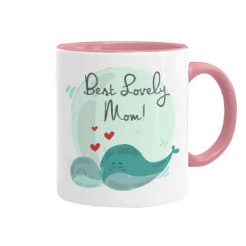 Mothers Day, whales, Mug colored pink, ceramic, 330ml