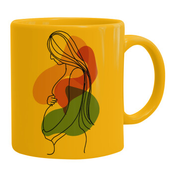 Women pregnant, Ceramic coffee mug yellow, 330ml (1pcs)