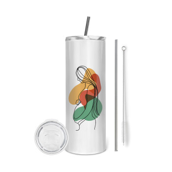 Women pregnant, Eco friendly stainless steel tumbler 600ml, with metal straw & cleaning brush