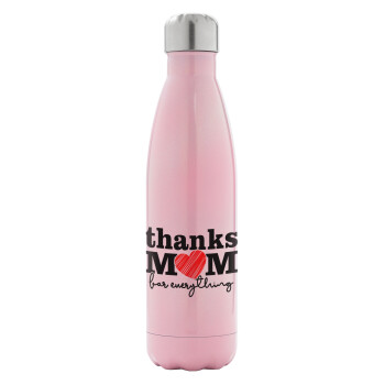 Thanks mom for everything, Metal mug thermos Pink Iridiscent (Stainless steel), double wall, 500ml
