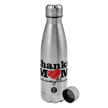 Thanks mom for everything, Metallic water bottle, stainless steel, 750ml