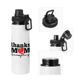 Thanks mom for everything, Metal water bottle with safety cap, aluminum 850ml