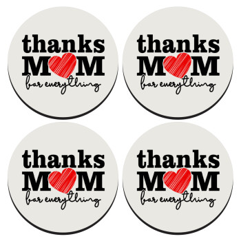 Thanks mom for everything, SET of 4 round wooden coasters (9cm)