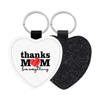 Thanks mom for everything, Μπρελόκ PU δερμάτινο glitter καρδιά ΜΑΥΡΟ