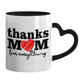 Thanks mom for everything, Mug heart black handle, ceramic, 330ml