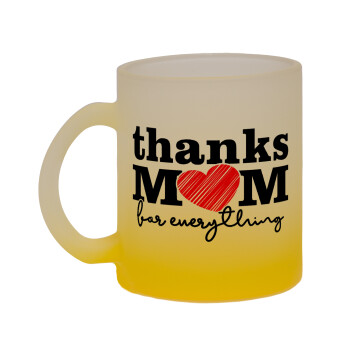 Thanks mom for everything, Κούπα γυάλινη δίχρωμη με βάση το κίτρινο ματ, 330ml