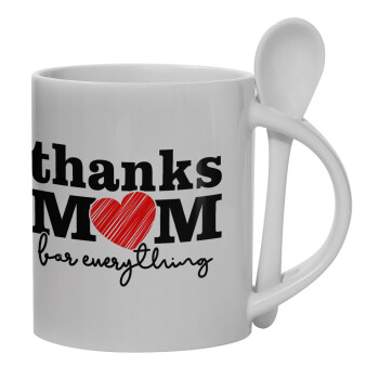 Thanks mom for everything, Ceramic coffee mug with Spoon, 330ml (1pcs)