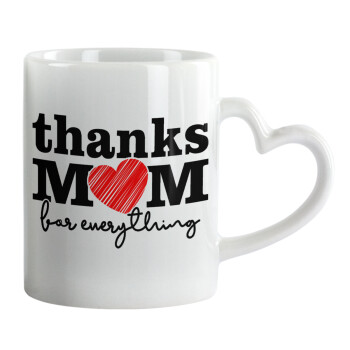 Thanks mom for everything, Mug heart handle, ceramic, 330ml
