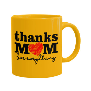 Thanks mom for everything, Ceramic coffee mug yellow, 330ml (1pcs)