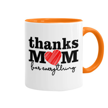 Thanks mom for everything, Κούπα χρωματιστή πορτοκαλί, κεραμική, 330ml