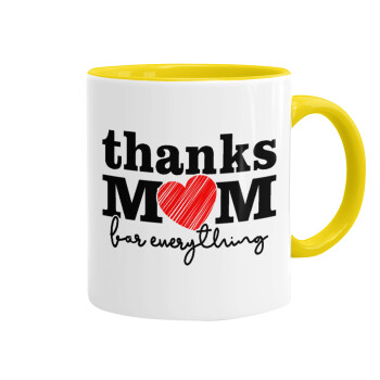 Thanks mom for everything, Mug colored yellow, ceramic, 330ml