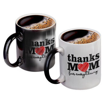 Thanks mom for everything, Color changing magic Mug, ceramic, 330ml when adding hot liquid inside, the black colour desappears (1 pcs)