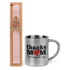 Easter Set, metallic thermal cup (300ml) & aromatic flat Easter candle (30cm) (PINK)