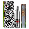 Easter Set, metallic stainless thermos flask (500ml) & scented flat Easter candle (30cm) (GRAY)