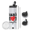 Travel Tumbler 2 Lids, with metal straw & cleaning brush (Stainless steel 304 Food grade, BPA free, 600ml)