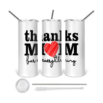 Thanks mom for everything, Tumbler stainless steel 600ml, with metal straw & cleaning brush