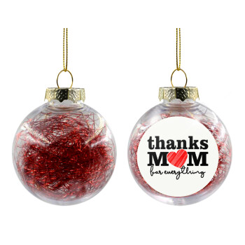 Thanks mom for everything, Χριστουγεννιάτικη μπάλα δένδρου διάφανη με κόκκινο γέμισμα 8cm