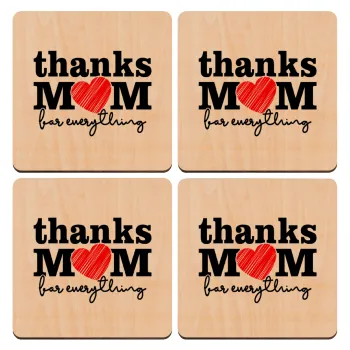 Thanks mom for everything, ΣΕΤ x4 Σουβέρ ξύλινα τετράγωνα plywood (9cm)