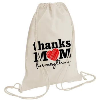 Thanks mom for everything, Τσάντα πλάτης πουγκί GYMBAG natural (28x40cm)