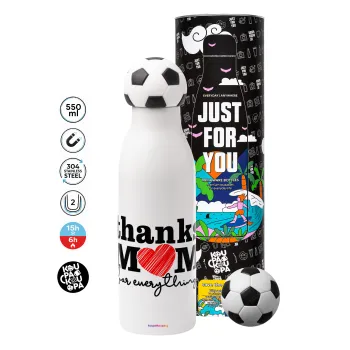 Thanks mom for everything, Soccer Metal mug thermos, double wall, 550ml